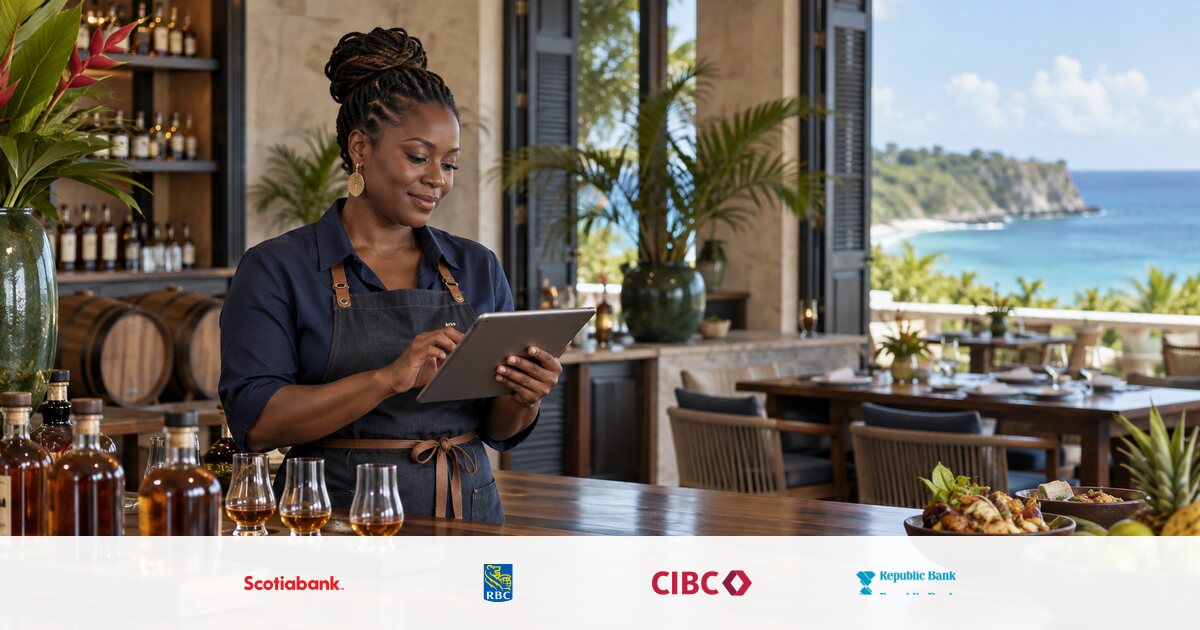 Barbadian business team comparing online card payment options