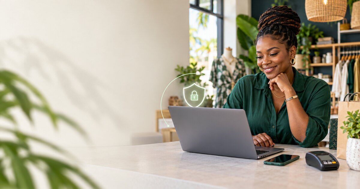 Jamaican business owner preparing her online store to accept secure card payments